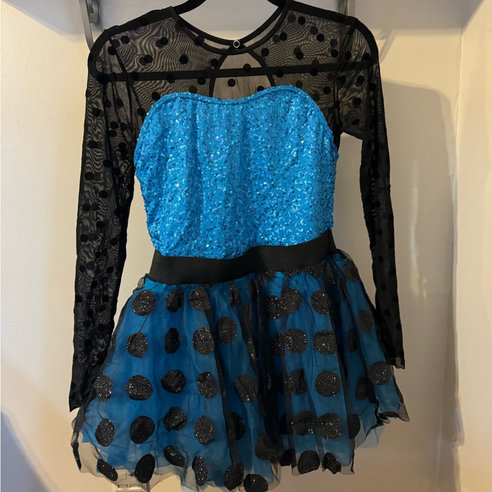 Blue and Black Long Sleeve Dance Costume